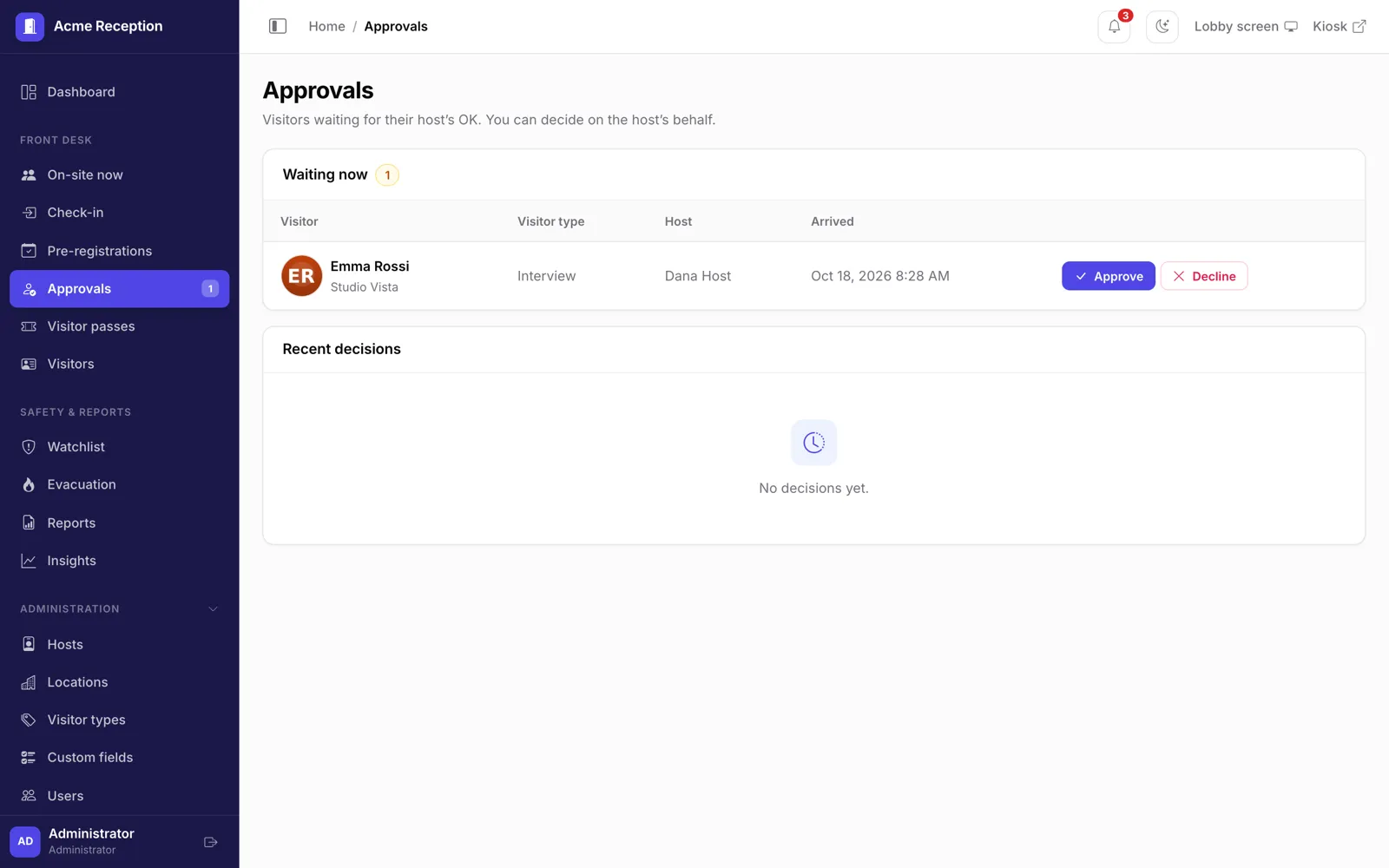 Host approval