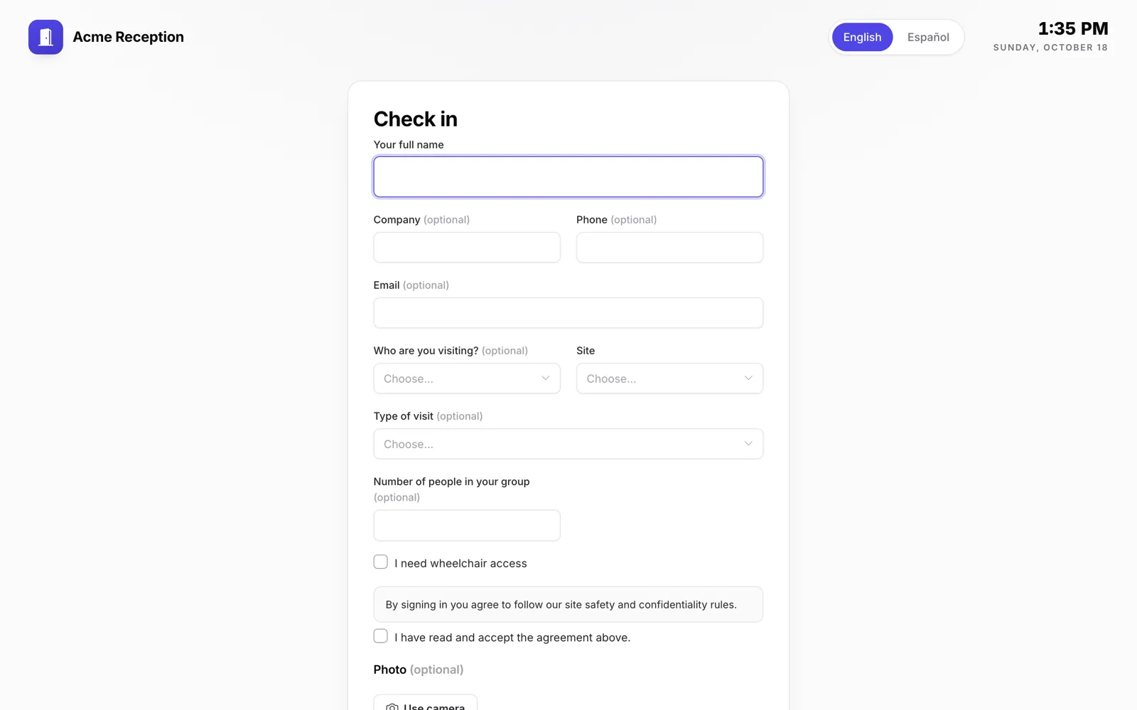Self check-in kiosk