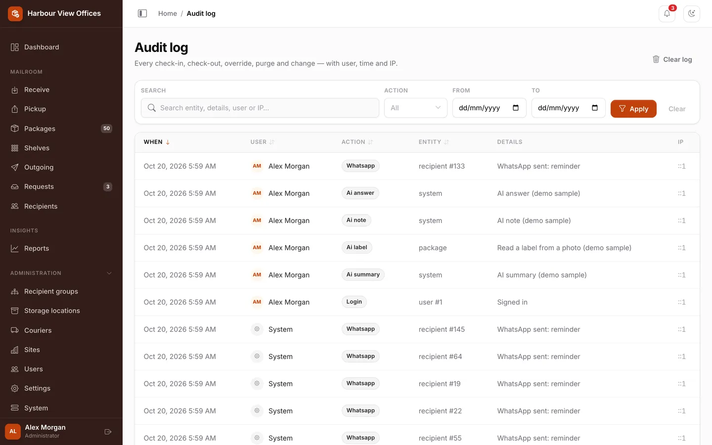 Audit log