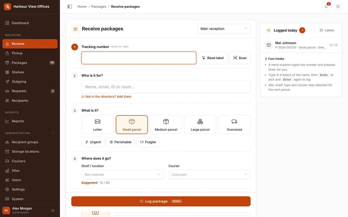 Collecto — Mailroom & package management system