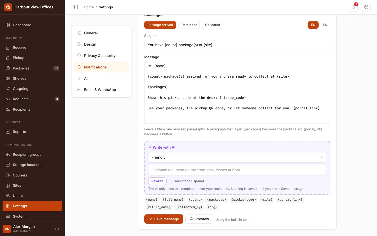 Message editor with AI writing