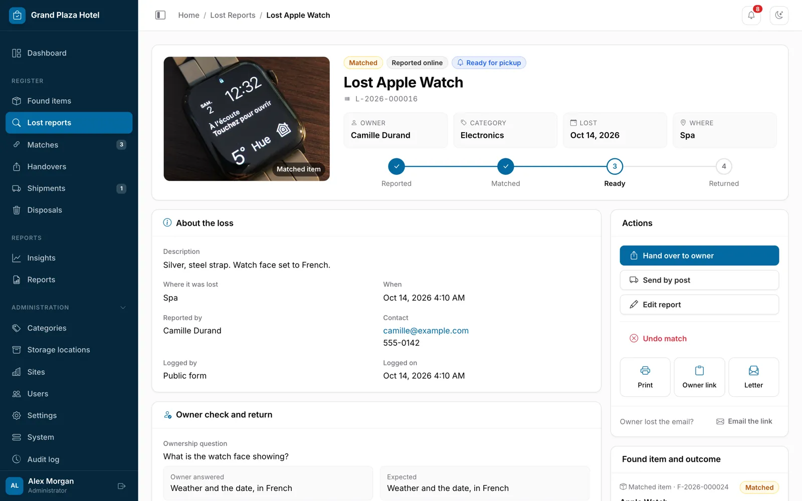 A lost report with suggested matches