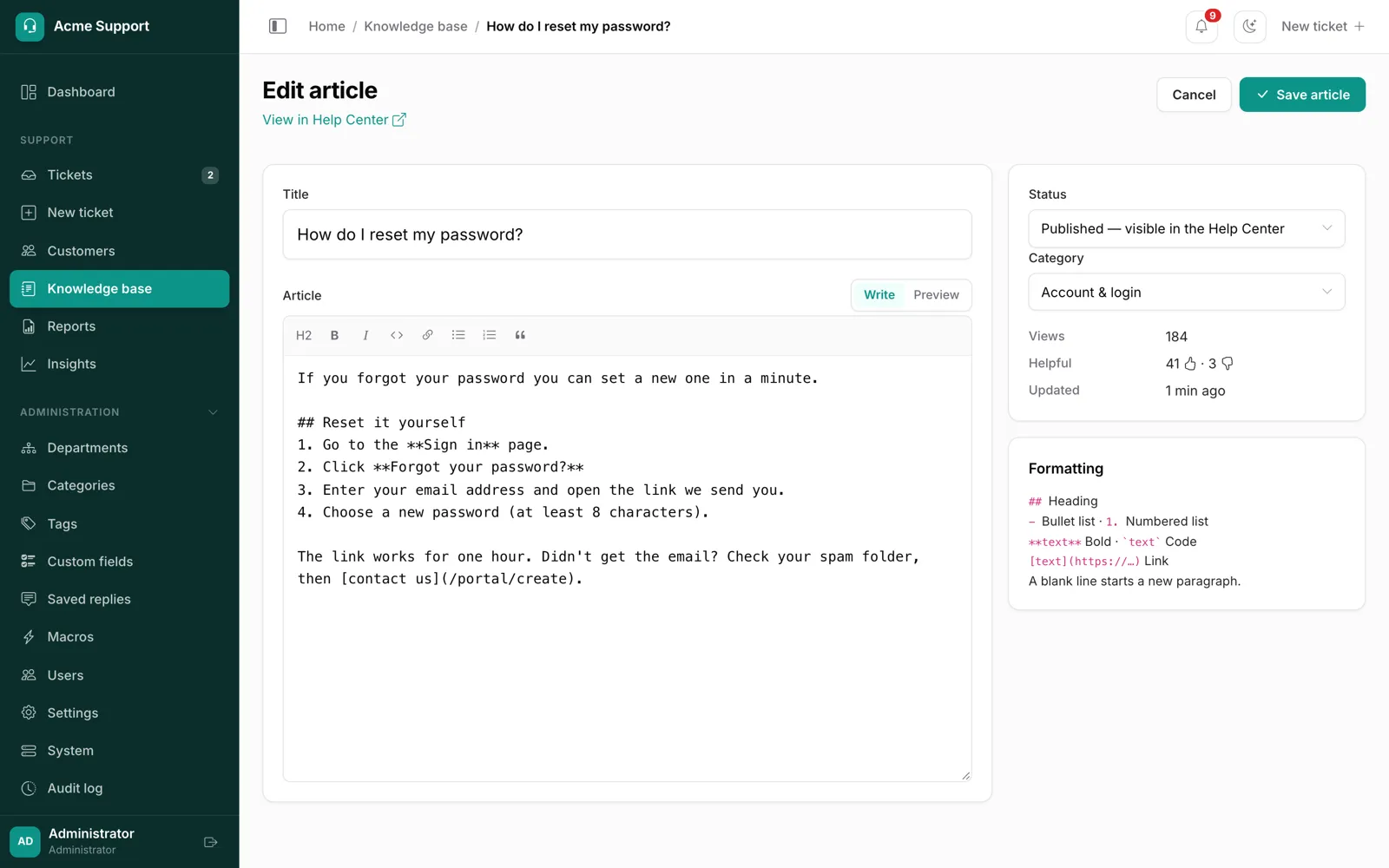 Writing a help article