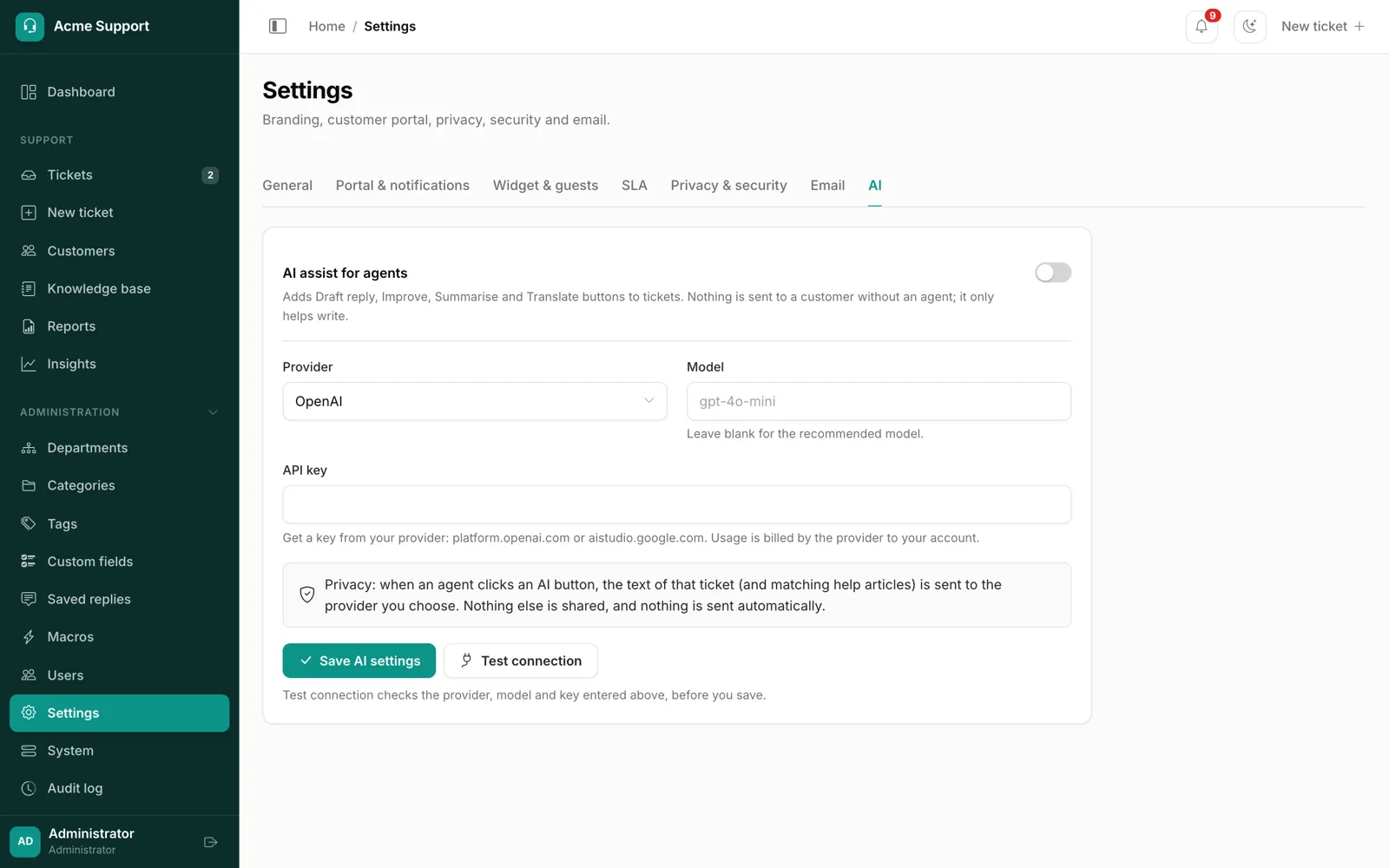 AI settings